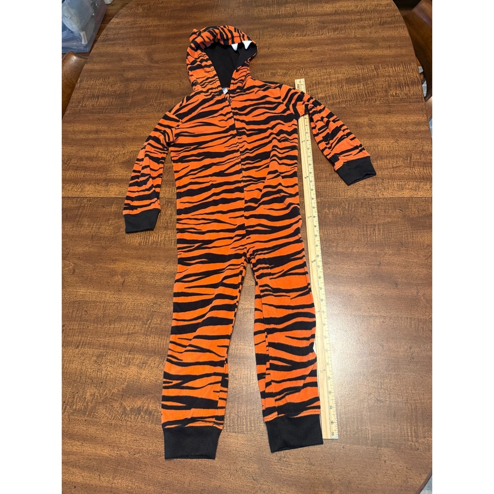 Old Navy Tiger Costume Kids S 6-7 Orange Black Hooded Fleece One Piece Halloween